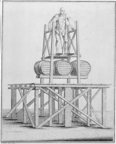 Thomas Topham the Strongman lifting water barrels weighing 1836lbs, 1741 by English School